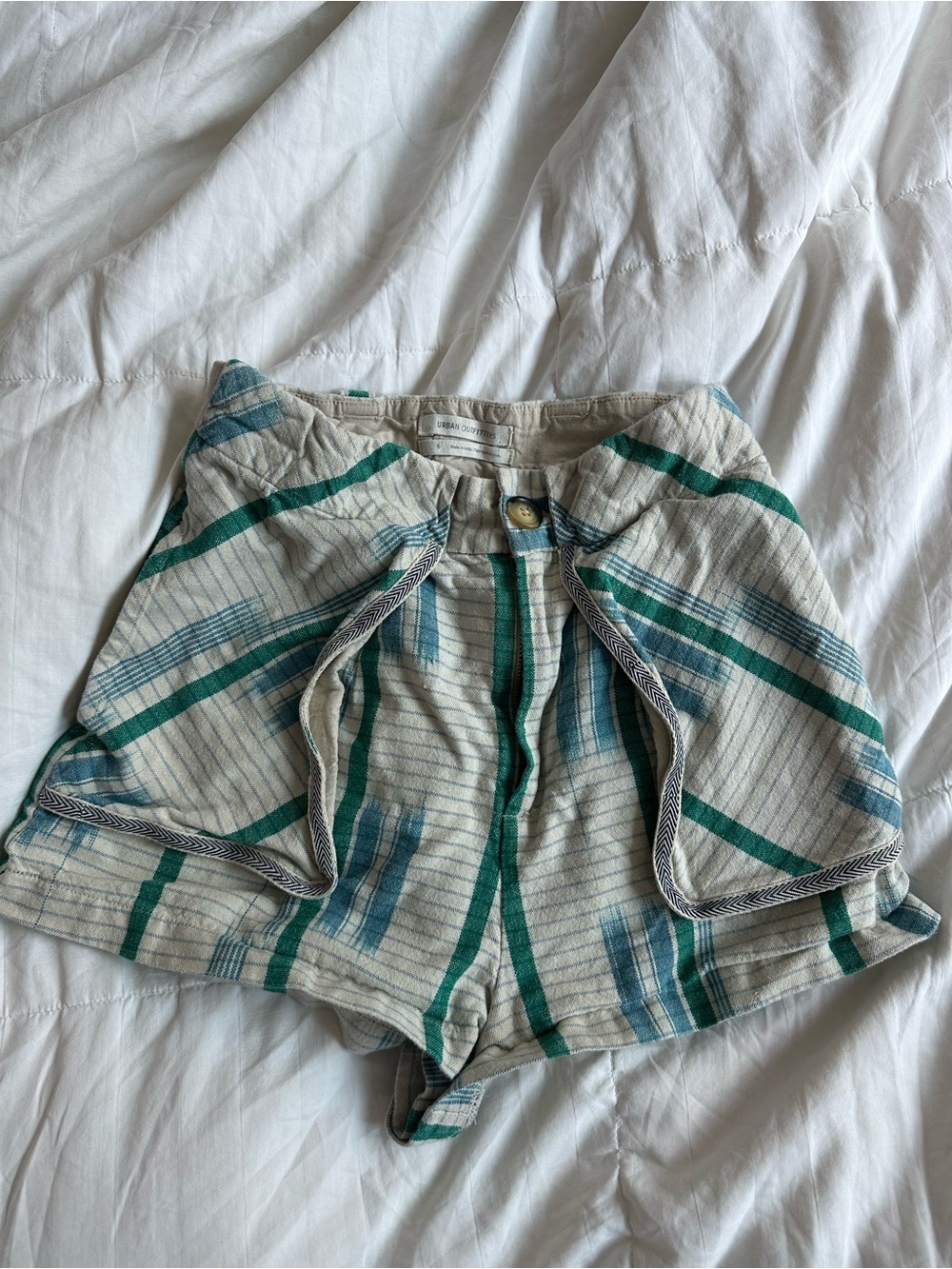 Urban Outfitters Striped High-Waist Shorts - Teal & Blue
